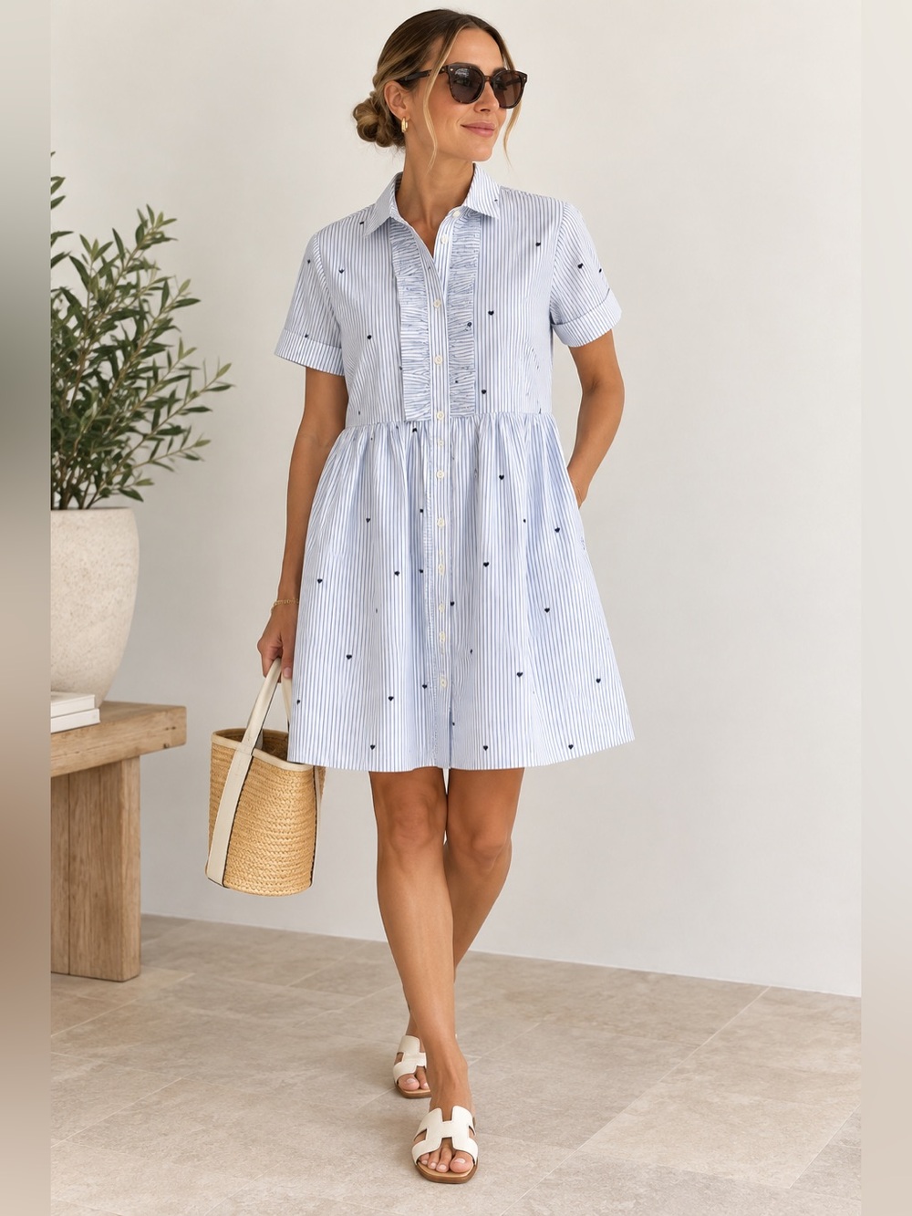 NWT | Kate Spade | Micro Hearts Poplin Shirtdress Blue White - Size XS